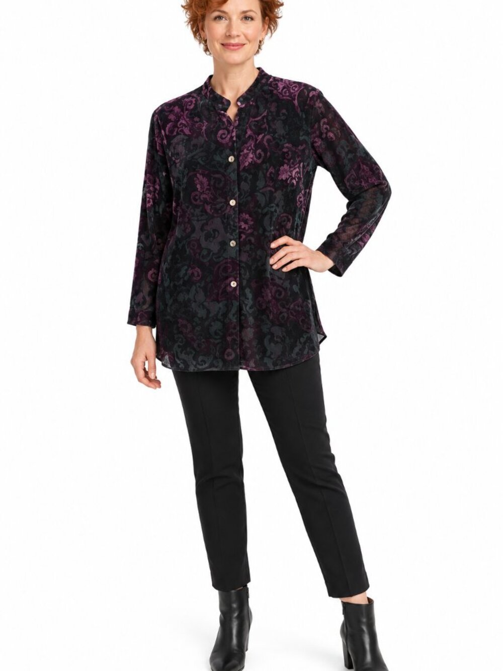 Units Women's Velvet Blouse - Black and Purple